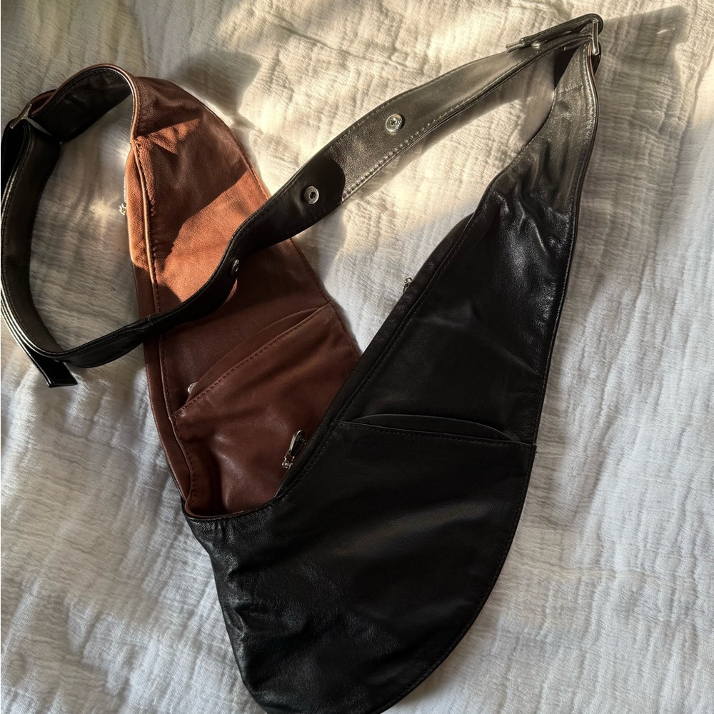 NWT Sash bag - reversible  Black and Brown leather Sling Bag
